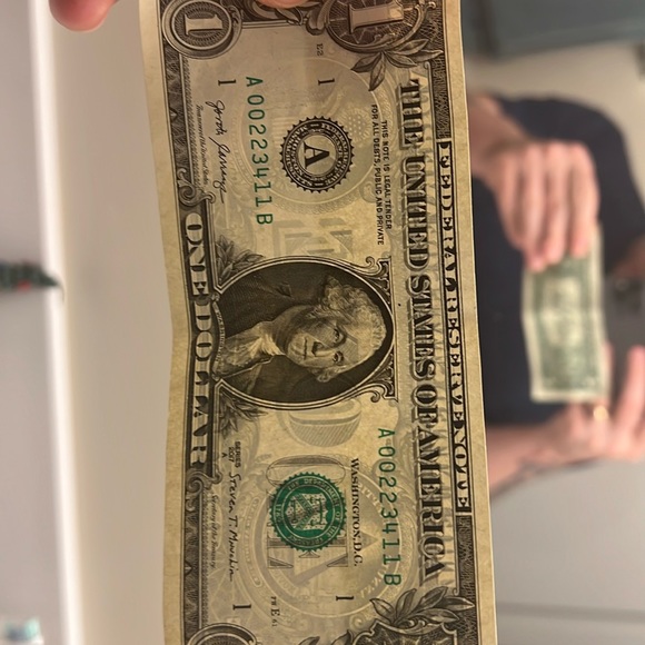 A one dollar bill, 2017 series a, fancy serial number with errors - Picture 1 of 3